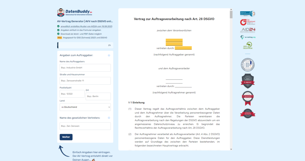 zur auftragsverarbeitung durch den auftraggeber über die personenbezogene daten im auftrag des verantwortlichen